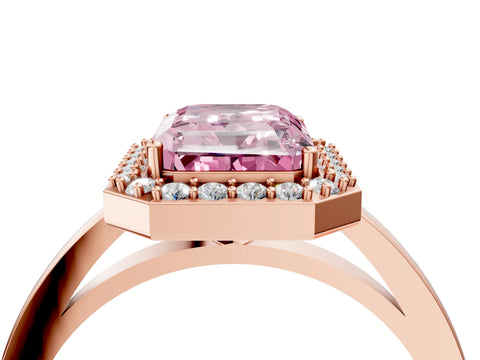 Rose gold Fancy Pink Radiant Cut Halo Diamond Ring with Solitaire Band and Prong Setting_4