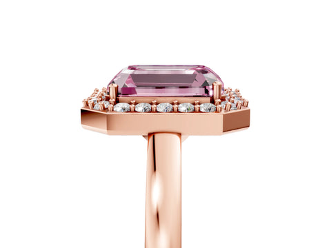 Rose gold Fancy Pink Radiant Cut Halo Diamond Ring with Solitaire Band and Prong Setting_5