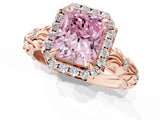 Rose gold Fancy Pink Radiant Cut Halo Diamond Solitaire with Filigree Band and Four-Prong Setting_1