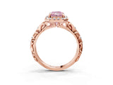 Rose gold Fancy Pink Radiant Cut Halo Diamond Solitaire with Filigree Band and Four-Prong Setting_3
