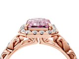 Rose gold Fancy Pink Radiant Cut Halo Diamond Solitaire with Filigree Band and Four-Prong Setting_4