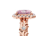 Rose gold Fancy Pink Radiant Cut Halo Diamond Solitaire with Filigree Band and Four-Prong Setting_5