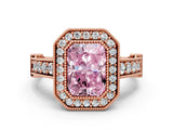 Rose gold Fancy Pink Radiant Cut Halo Diamond Split Shank Pave Ring_6