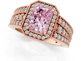 Rose gold Fancy Pink Radiant Cut Halo Diamond Split Shank Ring with Prong Setting_1