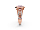 Rose gold Fancy Pink Radiant Cut Halo Diamond Split Shank Ring with Prong Setting_2