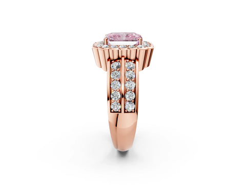Rose gold Fancy Pink Radiant Cut Halo Diamond Split Shank Ring with Scalloped Prong Setting_2