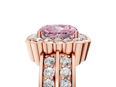 Rose gold Fancy Pink Radiant Cut Halo Diamond Split Shank Ring with Scalloped Prong Setting_5