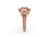 Rose gold Fancy Pink Radiant Cut Halo Milgrain Diamond Engagement Ring with Leaf Band and Four-Prong Setting_2