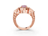 Rose gold Fancy Pink Radiant Cut Halo Milgrain Diamond Engagement Ring with Leaf Band and Four-Prong Setting_3