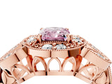Rose gold Fancy Pink Radiant Cut Halo Milgrain Diamond Engagement Ring with Leaf Band and Four-Prong Setting_4