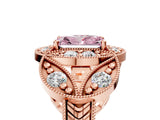 Rose gold Fancy Pink Radiant Cut Halo Milgrain Diamond Engagement Ring with Leaf Band and Four-Prong Setting_5