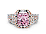 Rose gold Fancy Pink Radiant Cut Halo Pavé Diamond Engagement Ring with Split Shank and Four-Prong Setting_3