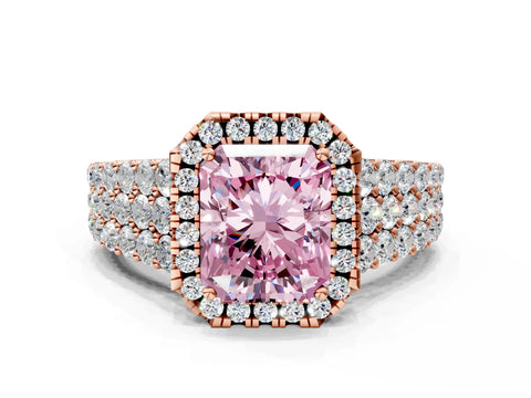 Rose gold Fancy Pink Radiant Cut Halo Pavé Diamond Engagement Ring with Split Shank and Four-Prong Setting_3