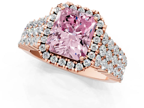 Rose gold Fancy Pink Radiant Cut Halo Pavé Diamond Engagement Ring with Split Shank and Four-Prong Setting_4