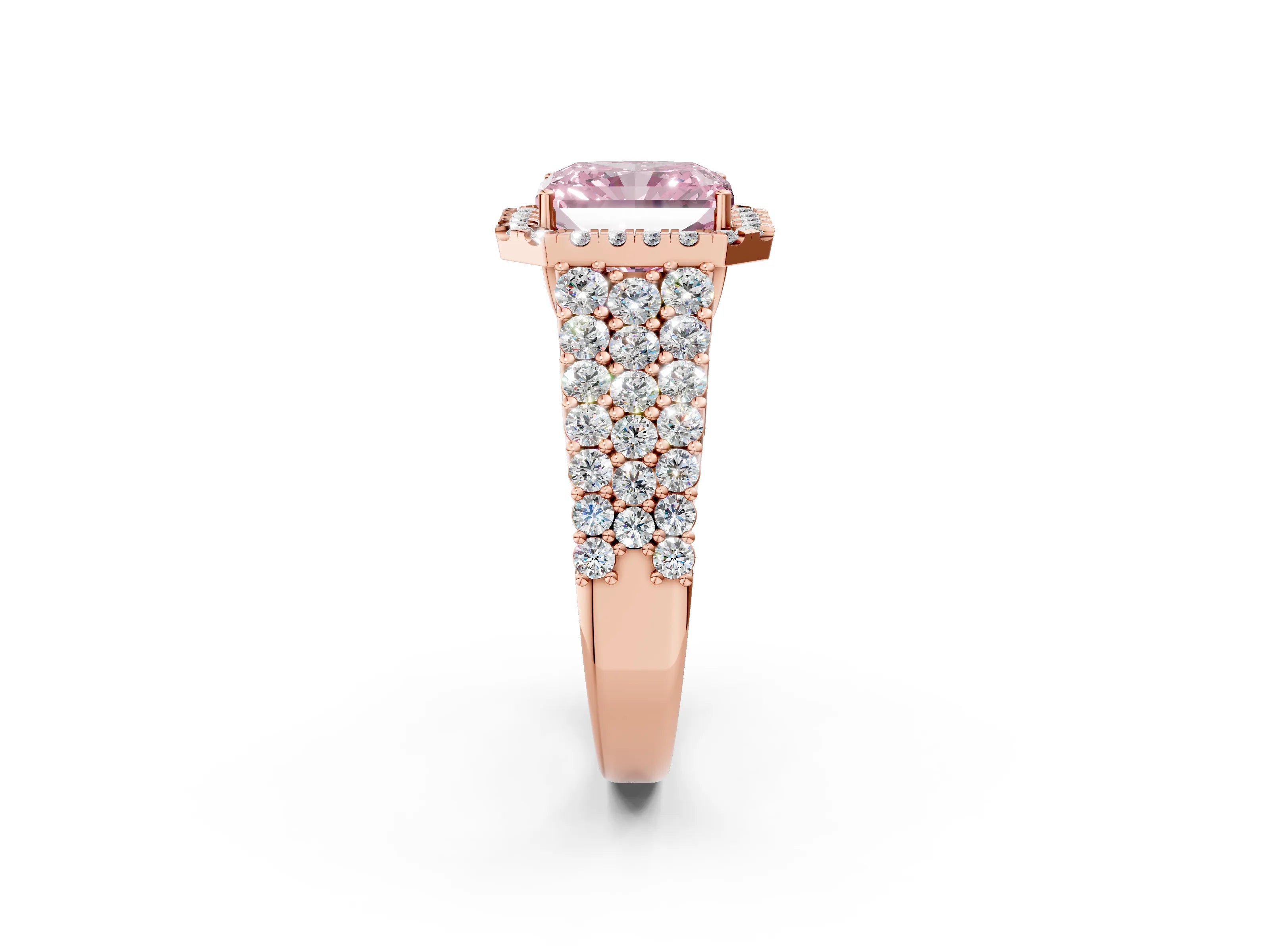 Rose gold Fancy Pink Radiant Cut Halo Pavé Diamond Engagement Ring with Split Shank and Four-Prong Setting_5