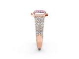 Rose gold Fancy Pink Radiant Cut Halo Pavé Diamond Engagement Ring with Split Shank and Four-Prong Setting_5