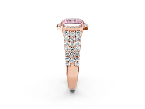 Rose gold Fancy Pink Radiant Cut Halo Pavé Diamond Engagement Ring with Split Shank and Four-Prong Setting_5