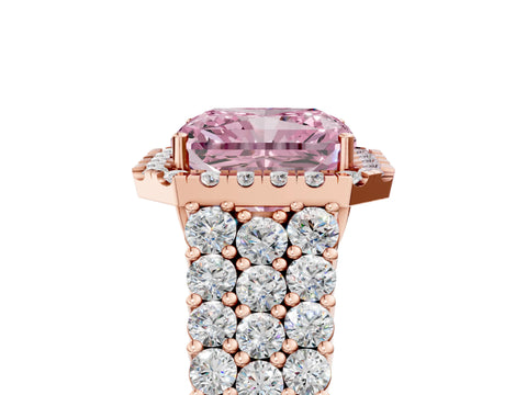 Rose gold Fancy Pink Radiant Cut Halo Pavé Diamond Engagement Ring with Split Shank and Four-Prong Setting_8