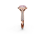 Rose gold Fancy Pink Radiant  Cut Halo Pave Band Four-Prong Setting Ring_22