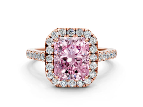 Rose gold Fancy Pink Radiant Cut Halo Pave Diamond Engagement Ring with Four-Prong Setting_12