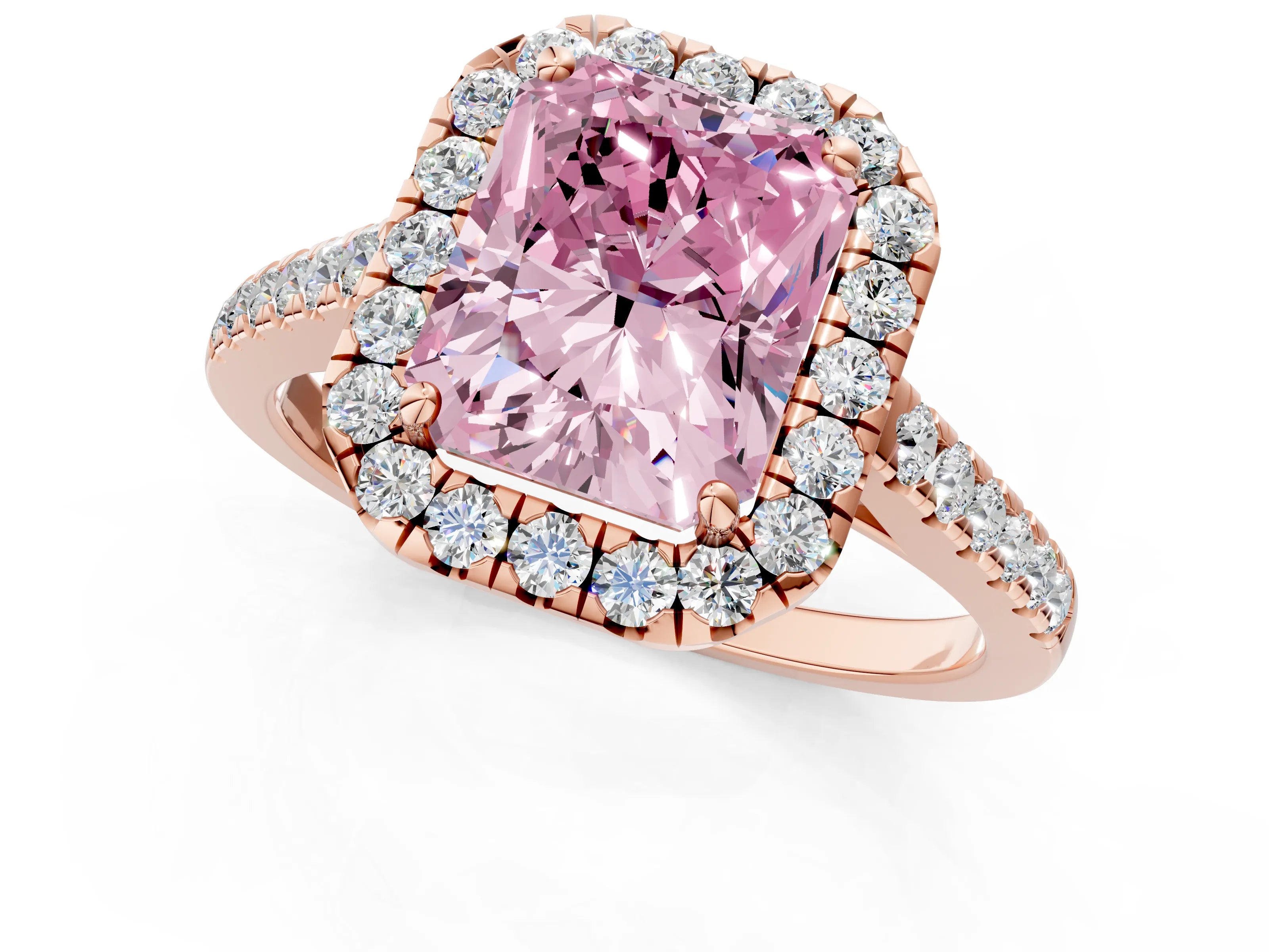 Rose gold Fancy Pink Radiant Cut Halo Pave Diamond Engagement Ring with Four-Prong Setting_13