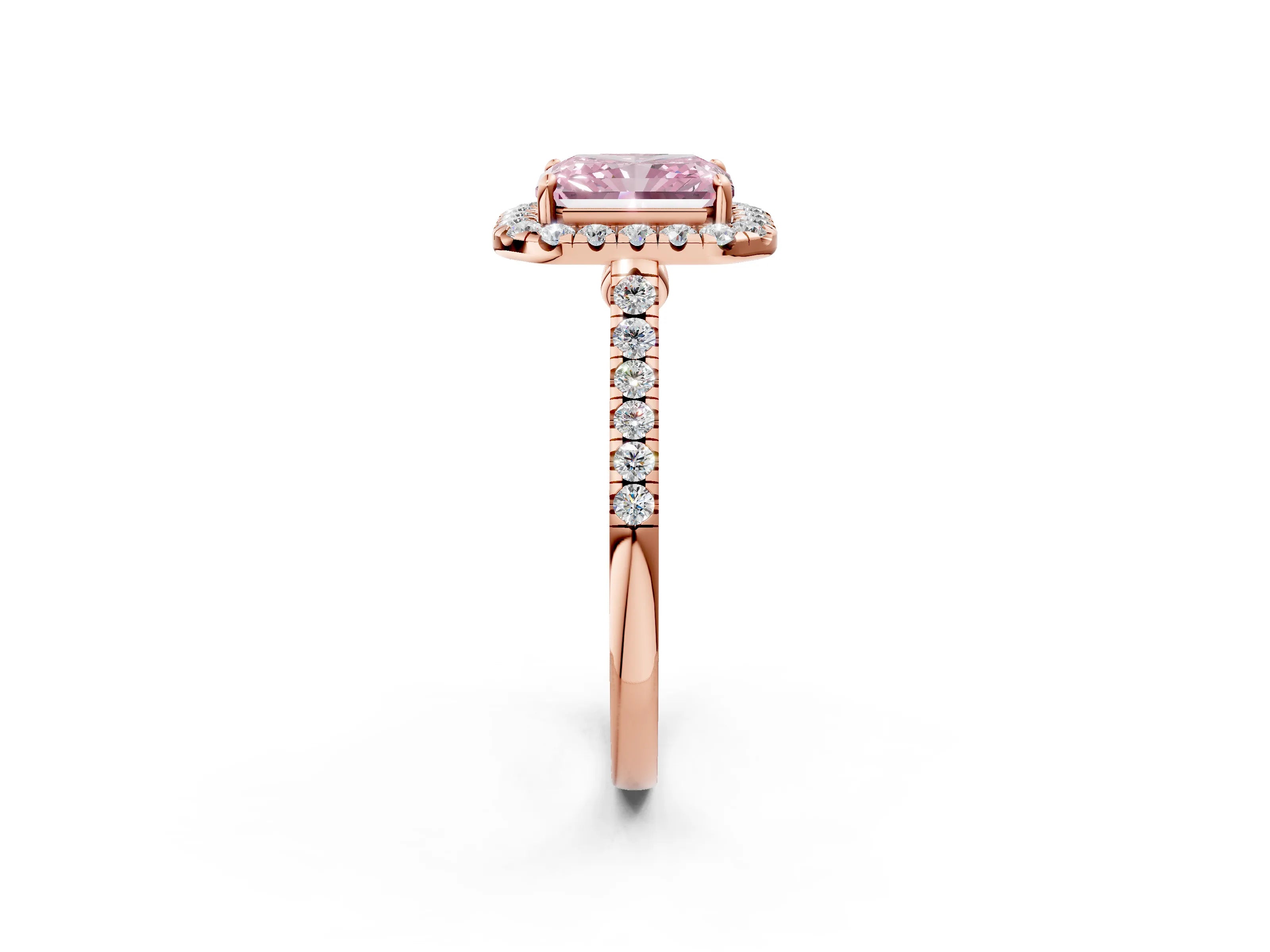 Rose gold Fancy Pink Radiant Cut Halo Pave Diamond Engagement Ring with Four-Prong Setting_14