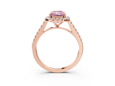 Rose gold Fancy Pink Radiant Cut Halo Pave Diamond Engagement Ring with Four-Prong Setting_15