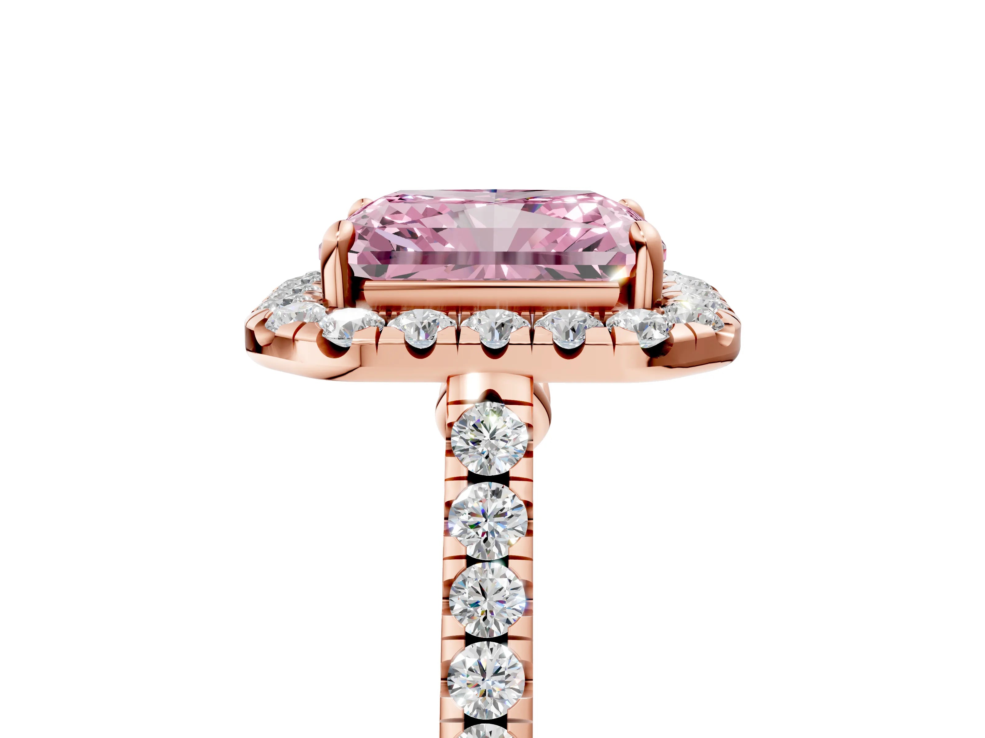 Rose gold Fancy Pink Radiant Cut Halo Pave Diamond Engagement Ring with Four-Prong Setting_17