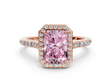 Rose gold Fancy Pink Radiant Cut Halo Round Diamond Pavé Band with Four-Prong Setting_3