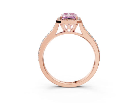 Rose gold Fancy Pink Radiant Cut Halo Round Diamond Pavé Band with Four-Prong Setting_6
