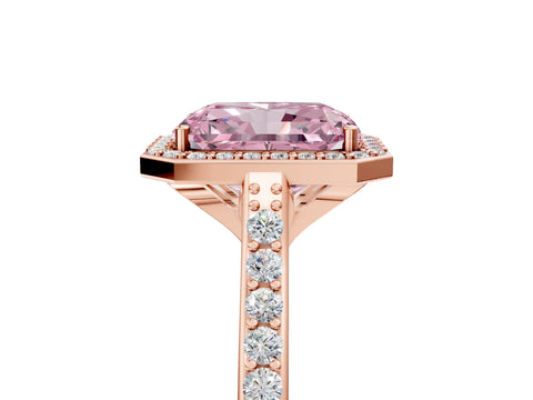 Rose gold Fancy Pink Radiant Cut Halo Round Diamond Pavé Band with Four-Prong Setting_8