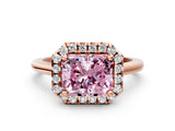 Rose gold Fancy Pink Radiant Cut Halo Round Diamond Solitaire Engagement Ring with Pave Band and Four-Prong Setting_12