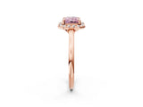 Rose gold Fancy Pink Radiant Cut Halo Round Diamond Solitaire Engagement Ring with Pave Band and Four-Prong Setting_14
