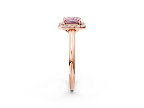 Rose gold Fancy Pink Radiant Cut Halo Round Diamond Solitaire Engagement Ring with Pave Band and Four-Prong Setting_14