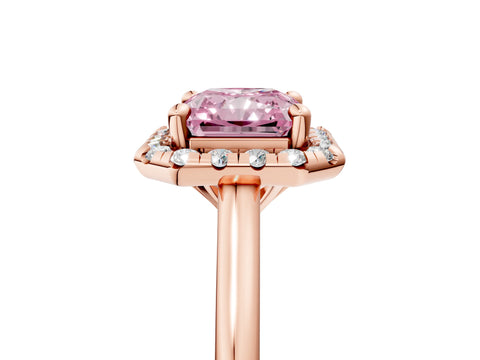 Rose gold Fancy Pink Radiant Cut Halo Round Diamond Solitaire Engagement Ring with Pave Band and Four-Prong Setting_17
