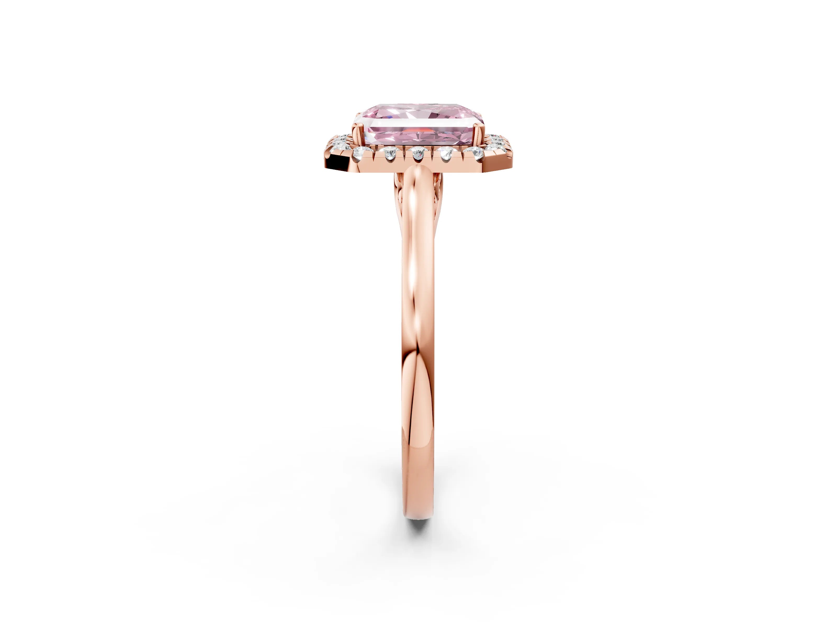 Rose gold Fancy Pink Radiant Cut Halo Round Diamond Solitaire Ring with Pavé Band and Four-Prong Setting_2