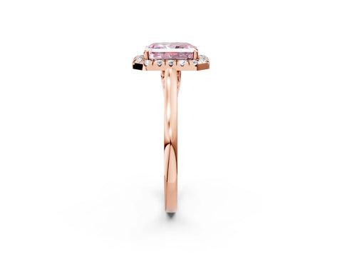 Rose gold Fancy Pink Radiant Cut Halo Round Diamond Solitaire Ring with Pavé Band and Four-Prong Setting_2
