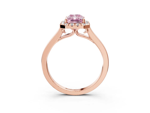 Rose gold Fancy Pink Radiant Cut Halo Round Diamond Solitaire Ring with Pavé Band and Four-Prong Setting_3