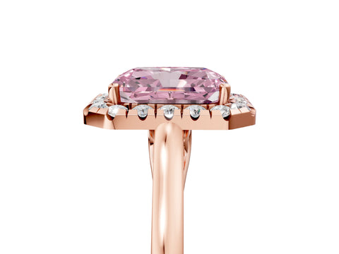 Rose gold Fancy Pink Radiant Cut Halo Round Diamond Solitaire Ring with Pavé Band and Four-Prong Setting_5