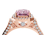 Rose gold Fancy Pink Radiant Cut Halo Round Diamond Twist Band with Four-Prong Setting_4