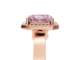 Rose gold Fancy Pink Radiant Cut Halo Round Diamond Twist Band with Four-Prong Setting_5
