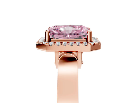 Rose gold Fancy Pink Radiant Cut Halo Round Diamond Twist Band with Four-Prong Setting_5
