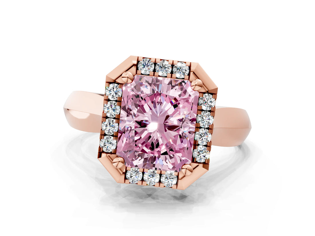 Rose gold Fancy Pink Radiant  Cut Halo Solitaire Engagement Ring with Square Band and Four-Prong Setting_184