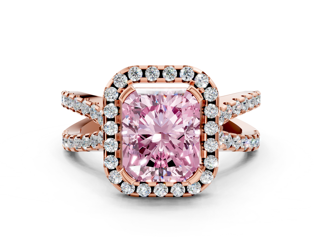 Rose gold Fancy Pink Radiant  Cut Halo Split Shank Pave Set Ring_62
