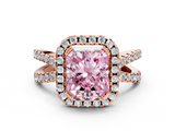 Rose gold Fancy Pink Radiant  Cut Halo Split Shank Pave Set Ring_62