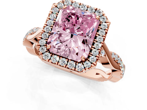 Rose gold Fancy Pink Radiant Cut Halo Twist Band with Four-Prong Setting_1