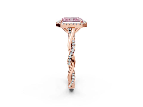 Rose gold Fancy Pink Radiant Cut Halo Twist Band with Four-Prong Setting_2