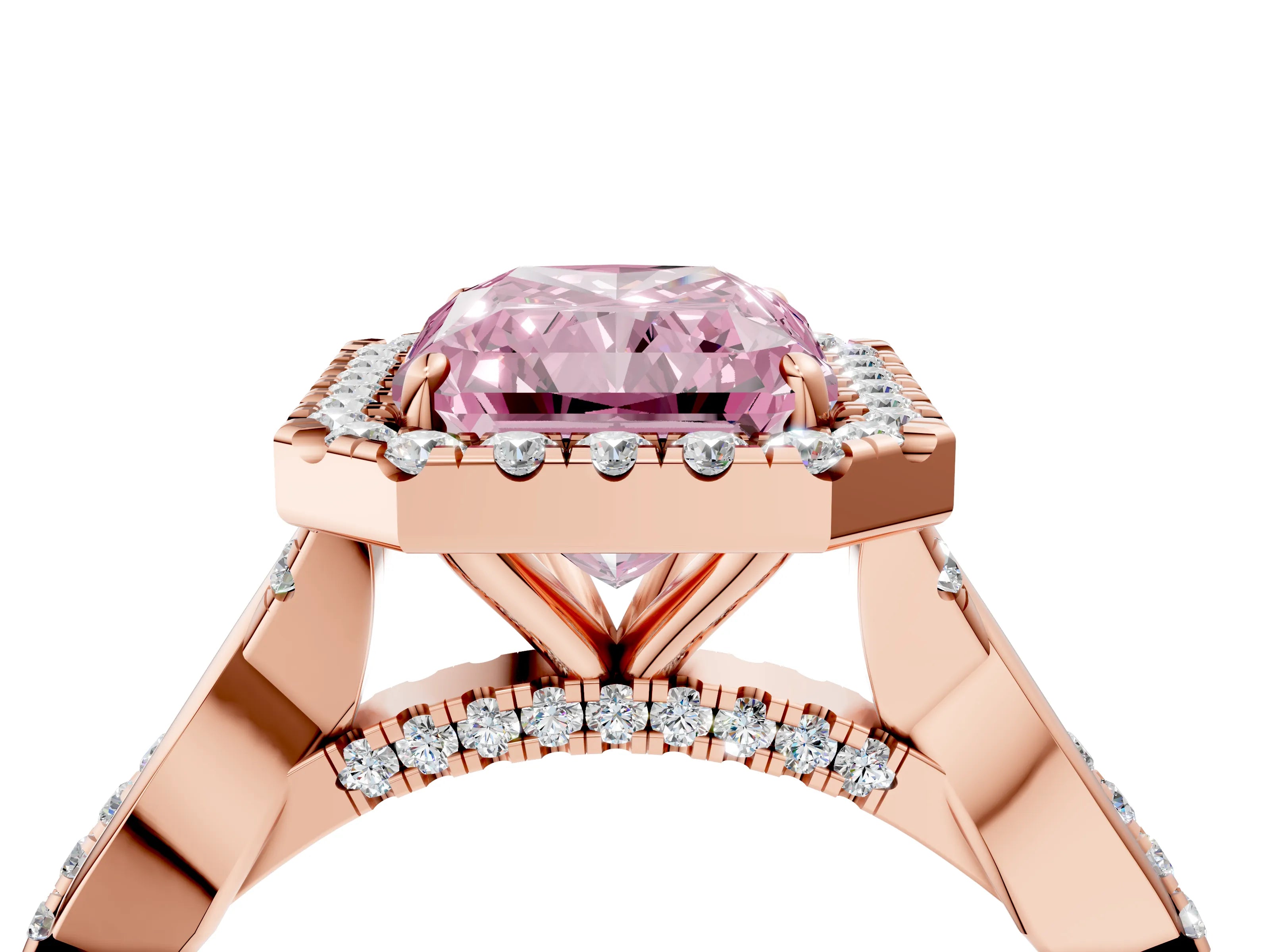 Rose gold Fancy Pink Radiant Cut Halo Twist Band with Four-Prong Setting_4