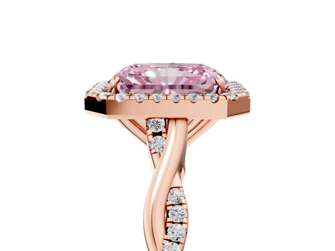 Rose gold Fancy Pink Radiant Cut Halo Twist Band with Four-Prong Setting_5