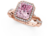 Rose gold Fancy Pink Radiant  Cut Halo Twisted Band Four-Prong Ring_21